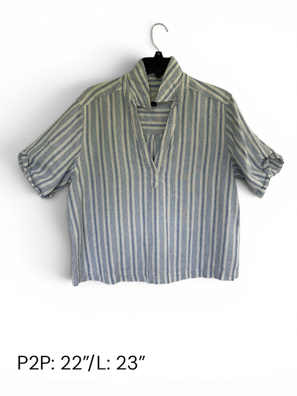 Striped V-Neck Shirt in Blue and White - Women's Top